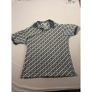 Izod Golf Mens XLT Green Geometric Grid Short Sleeve Cotton Polo Shirt Vintage